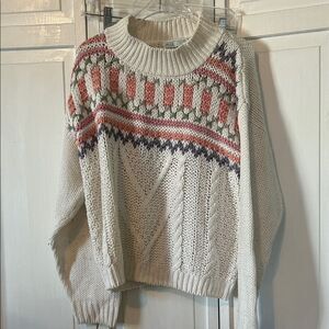 Vintage Handknit mock neck Sweater with Shoulder Pads - Size see measurements